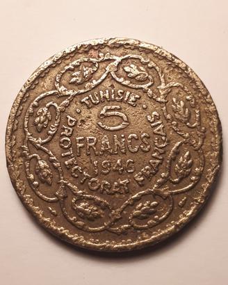 5 franchi protettorato francese della Tunisia