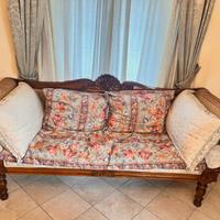 Divano stile luigi XVI  in paglia di vienna e noce