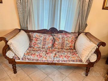 Divano stile luigi XVI  in paglia di vienna e noce