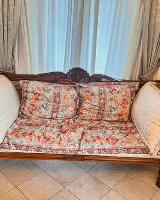 Divano stile luigi XVI  in paglia di vienna e noce