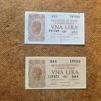 Coppia banconote 1 lira Italia laureata