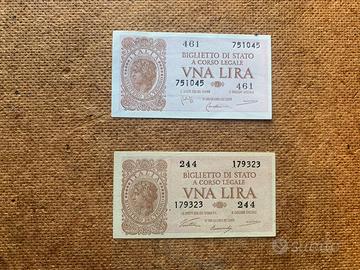Coppia banconote 1 lira Italia laureata