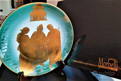 piatto decorato arte orafa, oro 24 k