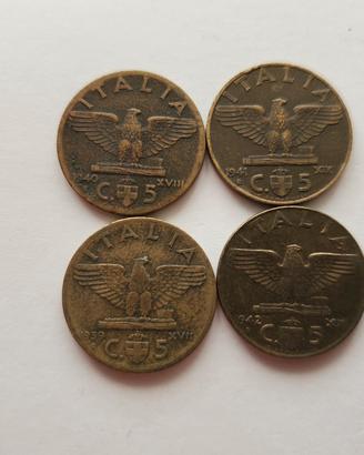5 CENTESIMI 1939 1940 1941 1942 REGNO D'ITALIA 