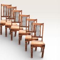 Set di sei sedie in legno massello e ferro battuto