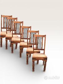 Set di sei sedie in legno massello e ferro battuto