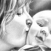 Disegno per nascita. Ritratto bimbo mamma.