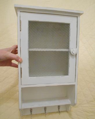 Mobiletto bianco shabby portachiavi da parete
