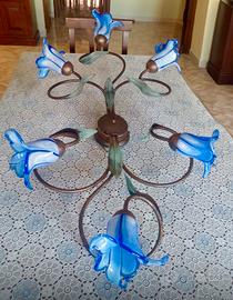 Lampadario applique ferro battuto e vetro