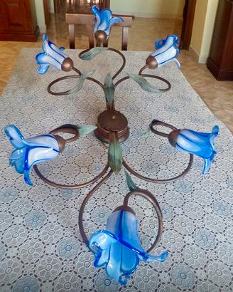 Lampadario applique ferro battuto e vetro