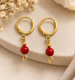 Orecchini corallo rosso argento 925 placcati oro