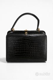 Borsa nera effetto coccodrillo - manico rigido