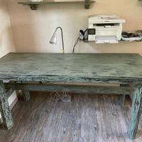 Tavolo / Scrivania in pino verde vintage 180x70 cm