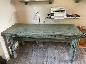 Tavolo / Scrivania in pino verde vintage 180x70 cm