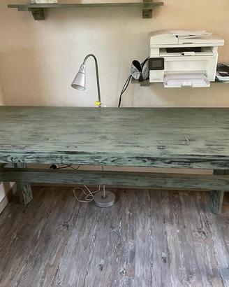 Tavolo / Scrivania in pino verde vintage 180x70 cm