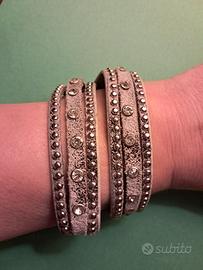 bracciale in pelle con strass