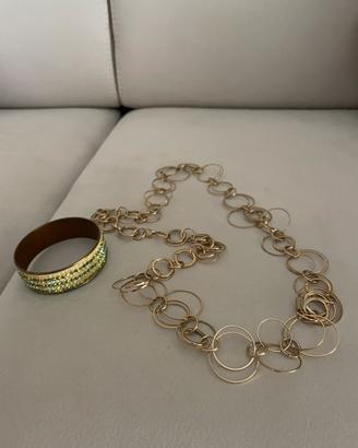 Set Bracciale Rigido e Collana Anelli Oro Donna