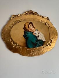 Quadro grande ovale religioso Madonna con bambino