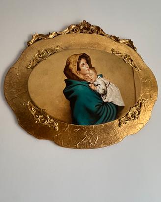 Quadro grande ovale religioso Madonna con bambino