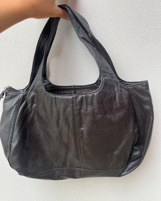 Borsa pelle vera nera donna