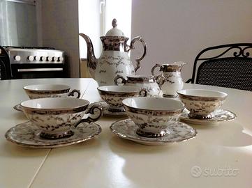 Antico Servizio Caffè Porcellana Bavaria Argentato