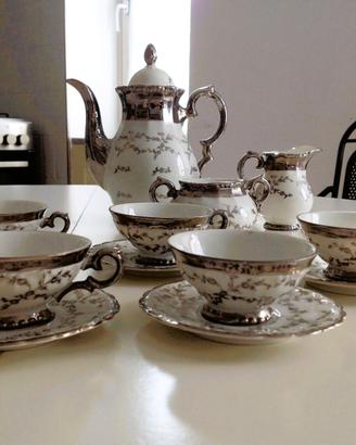 Antico Servizio Caffè Porcellana Bavaria Argentato