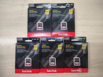 5x Schede SD SanDisk Extreme PRO da 64GB sigillate