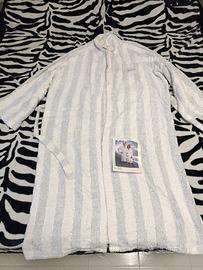 Accappatoio bianco a strisce grigie spugna tg 58