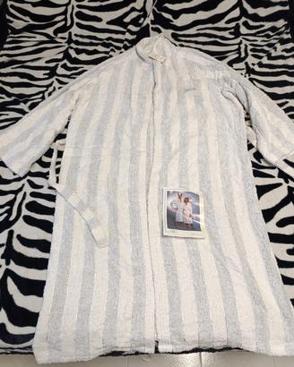 Accappatoio bianco a strisce grigie spugna tg 58