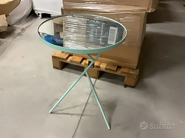 tavolino tondo in ferro con ripiano a specchio