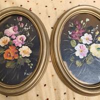 Coppia di dipinti floreali vintage - Cornici ovali