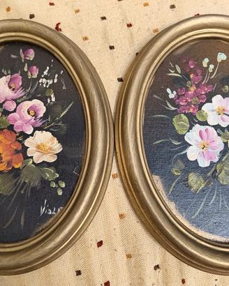 Coppia di dipinti floreali vintage - Cornici ovali