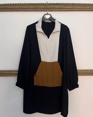Camicia Mini abito con zip e tasca anteriori