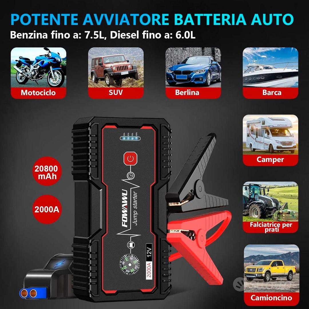 Avviatore Batteria Auto Moto Camion Barca Booster Jump Starter