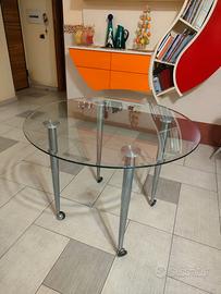 Tavolo rotondo in vetro temperato con rotelle