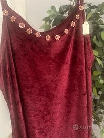 Vestito lungo  vintage donna bordeaux velluto