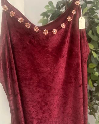 Vestito lungo  vintage donna bordeaux velluto