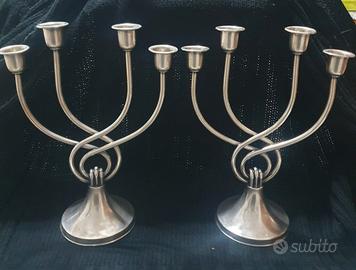 Coppia candelabri a quattro fiamme in argento 