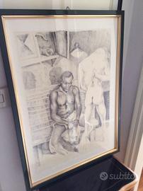 Attardi Ugo litografia " La sconfitta" vintage