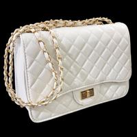 BORSA BIANCA TRAPUNTATA MEDIA TRACOLLA CATENA ORO