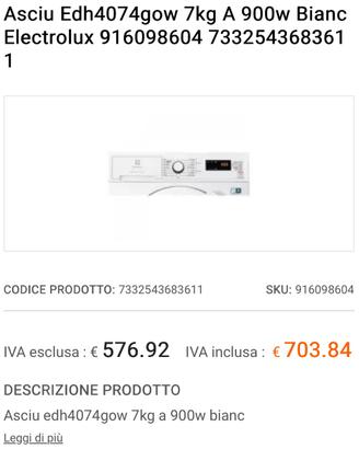 ASCIUGATRICE ELECTROLUX Classe A++