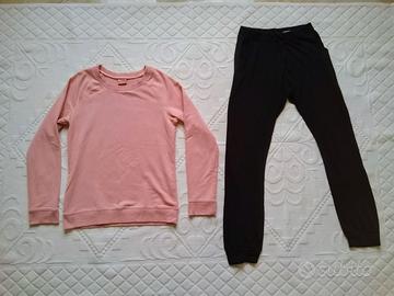 Set  felpa rosa e pantaloni neri 10/11 anni bambin