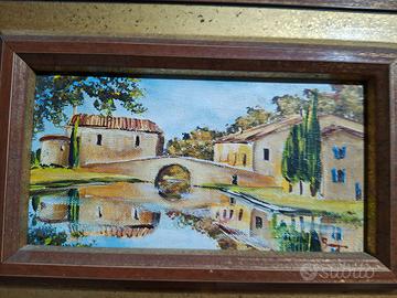 dipinto olio su tela - paesaggio con ponte 