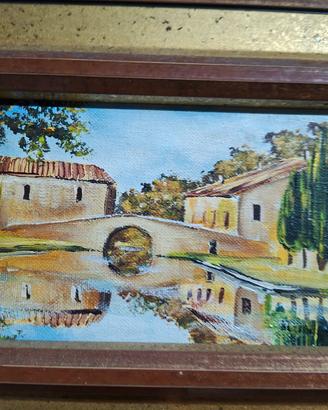 dipinto olio su tela - paesaggio con ponte 