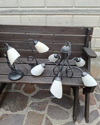 lampadario e abat jour in ferro battuto