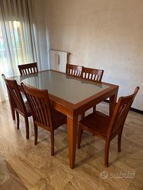 Tavolo Pranzo Allungabile Legno e Vetro Satinato