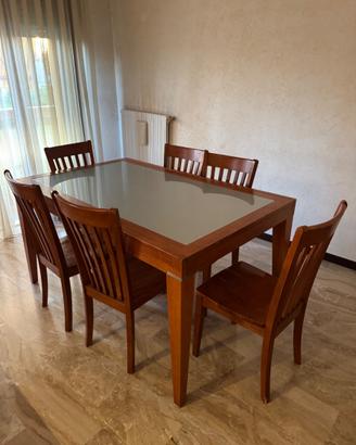 Tavolo Pranzo Allungabile Legno e Vetro Satinato