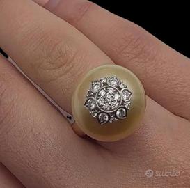 ANELLO ORO PERLA DIAMANTI