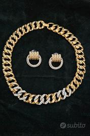 Orecchini +Collana Groumette Dorata/Strass Anni 80