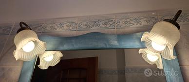 2 Lampade applique bagno campana in vetro e ottone
